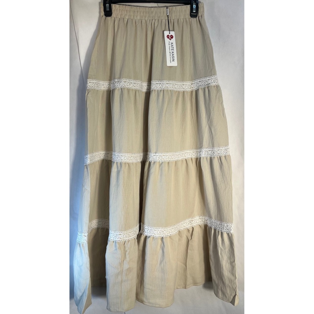 Kate Kasin Woman's A Line‎ Summer Maxi Skirt Khaki Size Small
